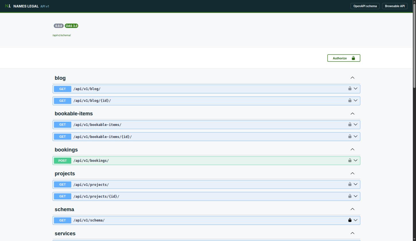 La documentation interactive de l'API : collections blog, éléments réservables, réservations, projets, services, chacune avec ses points d'entrée.